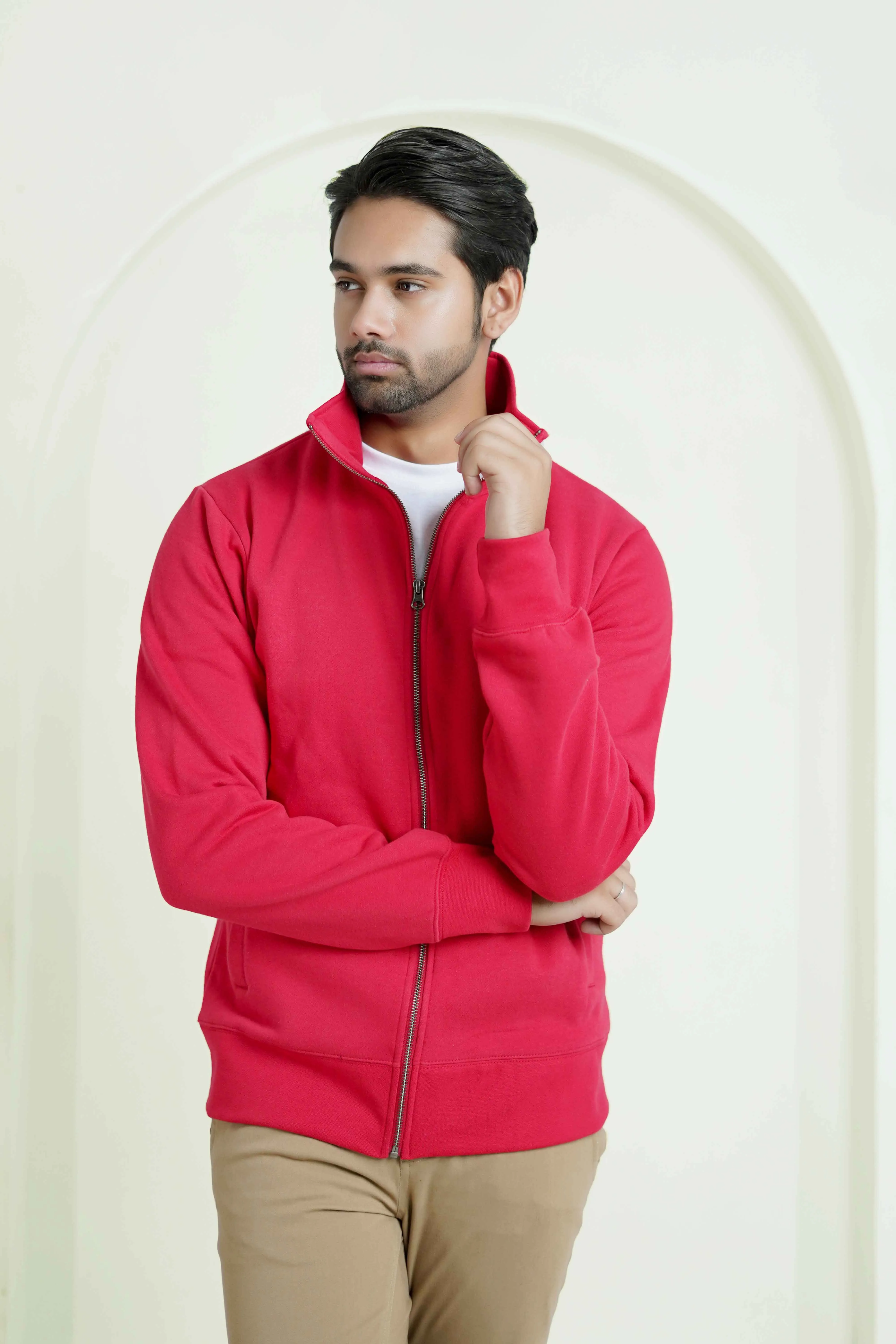 Zipper Mock - Woolen Fleece Red Plain